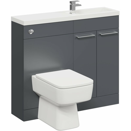 Wholesale Domestic - Napoli Combination Gloss Grey 1000mm Slimline 2 Door Vanity Unit Toilet Suite - Gloss Grey