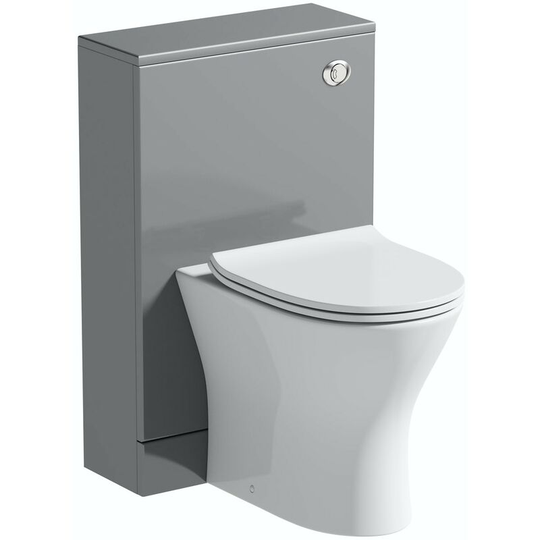Derwent stone grey back to wall unit and round compact toilet with soft close slim seat - Grey - Orchard