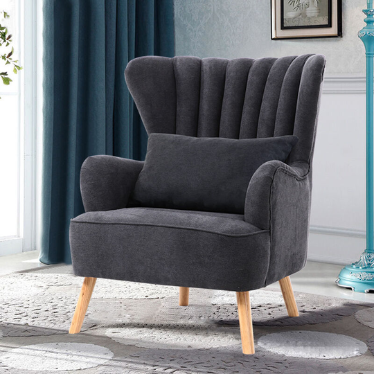 Occasion Suede Wingback Armchair with Lumbar Pillow, Dark Grey - Livingandhome