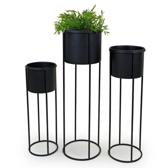 Plant stand, metal, set of 3, black, LWH 1) 21.5 x 70cm 2) 17.5 x 60cm 3) 16.5 x 50cm, VE 4 EP6