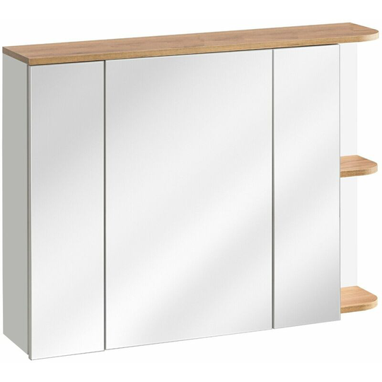 Bathroom Mirror Wall Cabinet Shelf Storage Unit Oak Finish Plat - White Gloss / Oak Finish