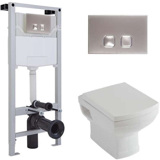 Milano - Sandringham - White Ceramic Traditional Bathroom Wall Hung Toilet wc with Tall Wall Frame Cistern and Square Chrome Flush Plate