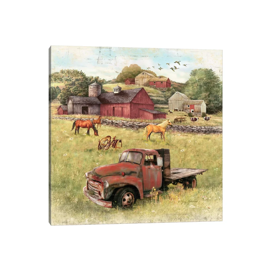 Barns and Old Truck by Greg & Company - Wrapped Canvas Painting