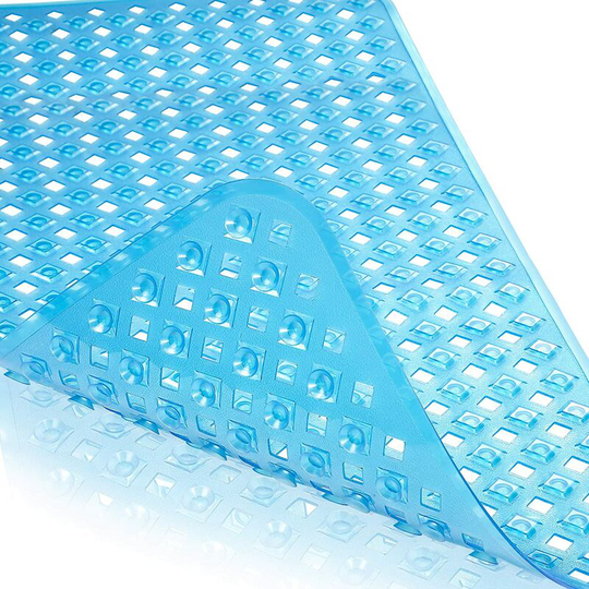 Non Slip Bathtub Mats with Drain Holes, Suction Cups, Machine Washable 27.5 X 15.5 In, Clear Blue