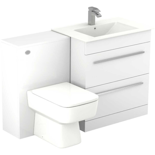 Wholesale Domestic - Select Gloss White 1250mm 2 Drawer Vanity Unit Toilet Suite - White