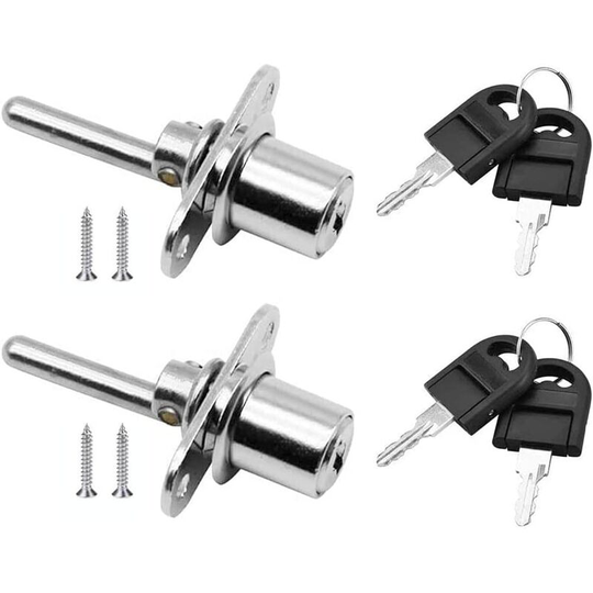 Perlerare - 2 Pieces Drawer Lock with Key for Furniture Piston Lock for Cabinet Showcase Filing Cabinets, Diameter 16mm, Length 61mm (Silver)