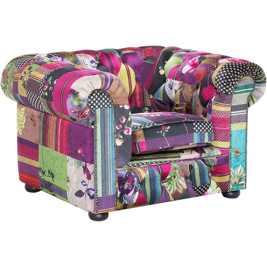 Beliani - Modern Scroll Arm Fabric Club Chair Button Tufted Purple Patchwork Chesterfield - Multicolour