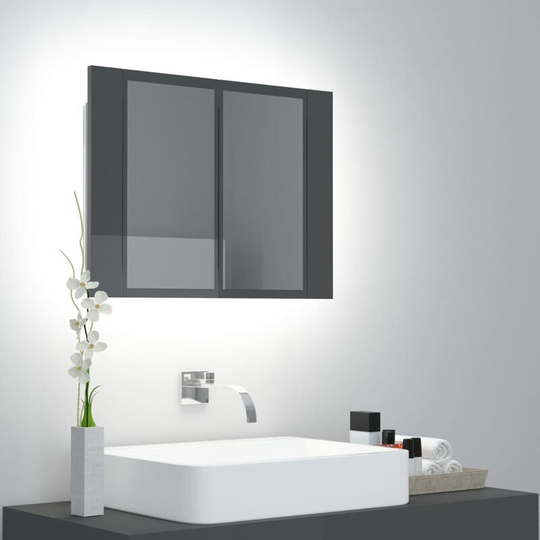 Led Bathroom Mirror Cabinet High Gloss Grey 60x12x45 cm