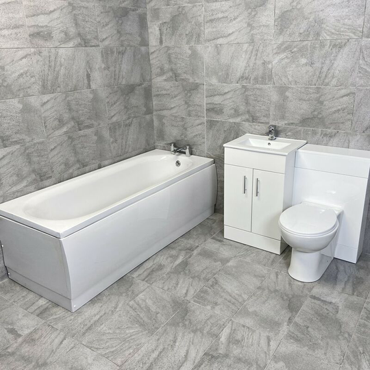 Tess 1050mm Bathroom Vanity Unit Furniture Suite with Molly 1500mm Bath, Standard Toilet Pan-With Tap & Wastes