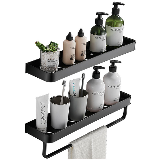 BR-Life 2 pcs Corner Shower Shelf Storage Room Accessory-Need Drilling-Shower Caddy-Space Aluminum Rustproof-Shower Caddy Organizer-with One Rod and