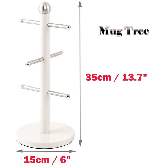 Briefness - Kitchen Mug Tree Paper Towel Holder Standing 6 Cups Holding Mug Holders Stainless Steel Easy to Clean Roll Holder Storage Rack, 35 x 15 x