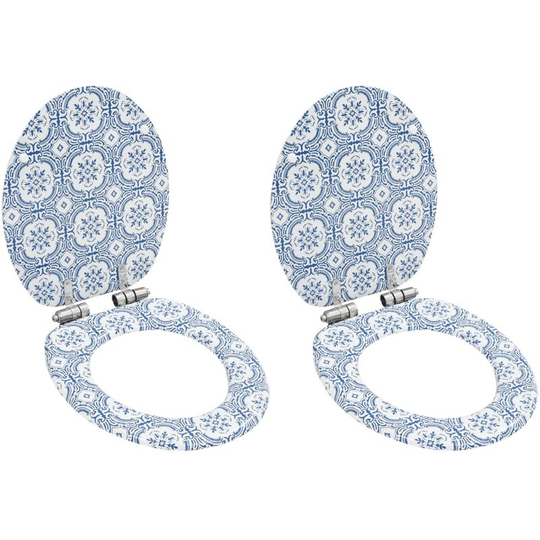 Wc Toilet Seats 2 pcs with Soft Close Lids mdf Porcelain Design - Blue