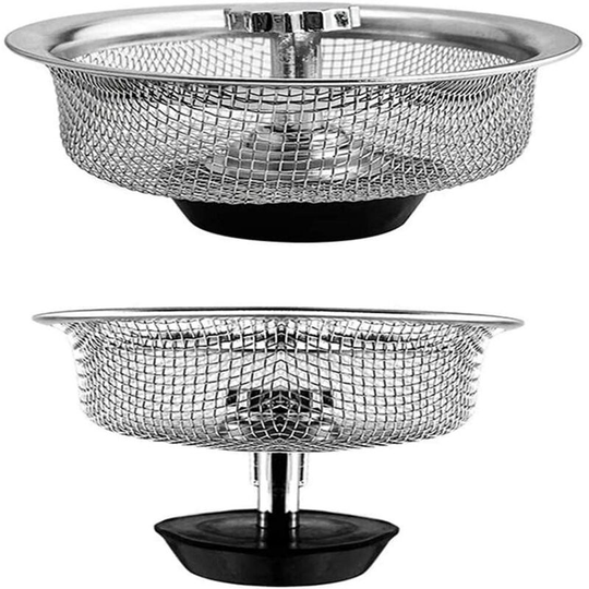 2pcs Stainless Steel Sink Filter Kitchen, Shower Sink, Grid Sink, Height Adjustable Rubber Cap Can Store Water and Isolate Residues