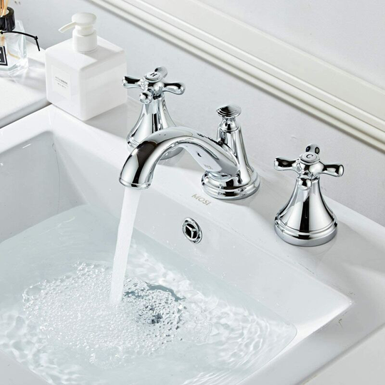 Single-lever basin mixer with two handles and three holes Bright chrome