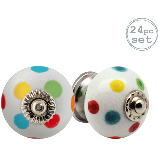 Round Ceramic Cabinet Knobs - Polka Dot - Pack of 24 - Nicola Spring