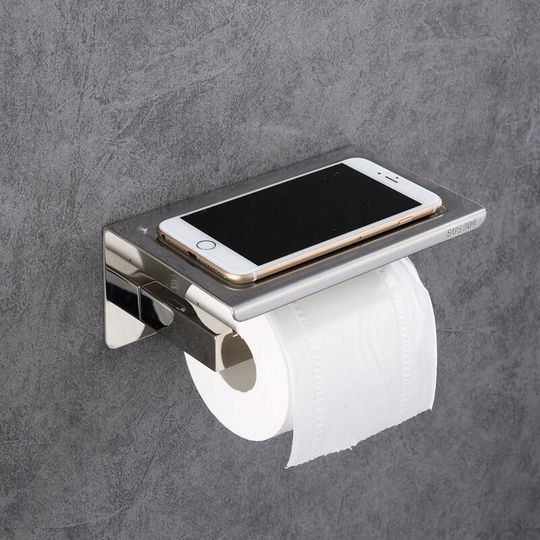 Brushed Nickel Toilet Paper Holder with Shelf, SUS304 Stainless Steel Bathroom Square, Modern Anti Rust Wall Mounted Tissue tp Roll Dispenser Plus