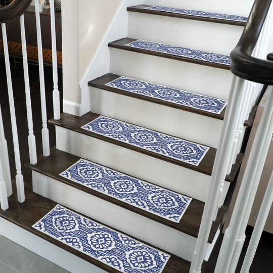 Flower Design Non-Slip Navy Stair Tread