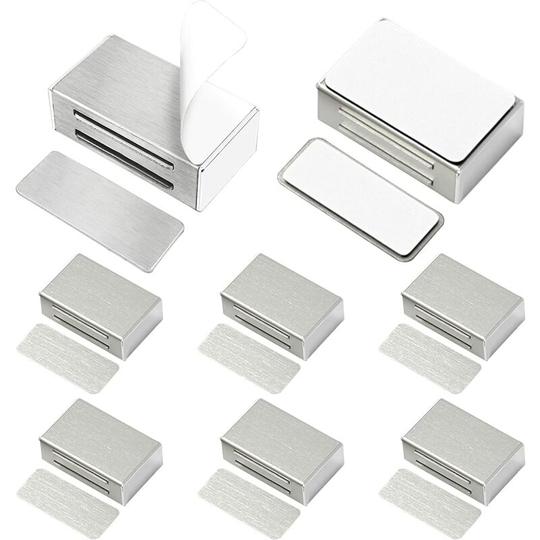 Perlerare - 8 Pack Self Adhesive Cabinet Door Magnet Latches Magnetic Door Catches Updated Screwless No Drilling for Kitchen Cupboard Strong Closing