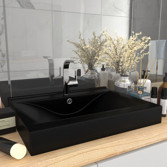 Luxury Basin with Faucet Hole Matt Black 60x46 cm Ceramic FF147030_UK - Topdeal