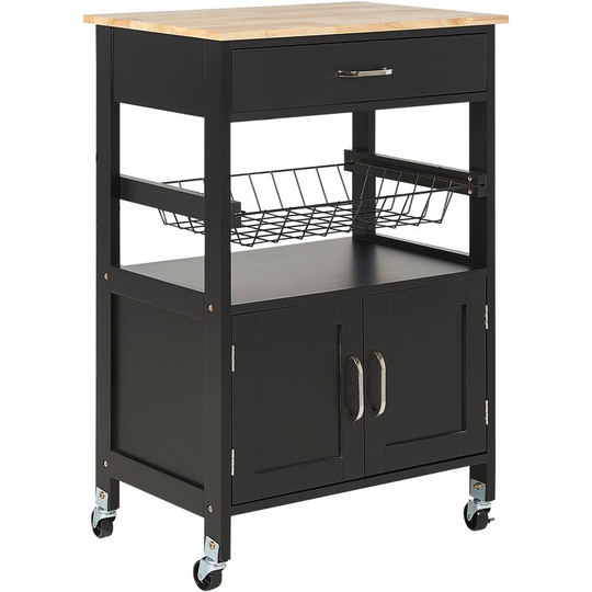 Beliani - Modern Kitchen Trolley 1 Drawer 1 Cabinet Racks Black Rubberwood Castors Lugo - Black