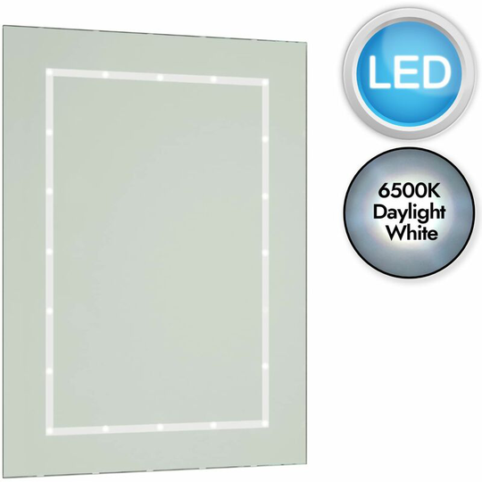 Battery Operated led Illuminated Bathroom 6ocm Outline Rectangular Mirror - Mirrored glass
