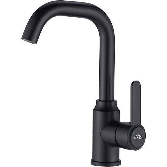 Black Basin Tap 360° Swivel, Basin Mixer Tap Total Height 252mm, Bathroom Taps with Removable Aerator