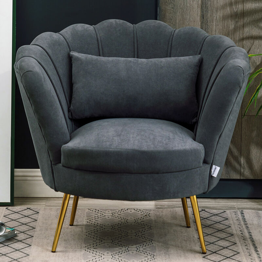 Velvet Lotus Scallop Chair with Pillow, Dark Grey - Livingandhome