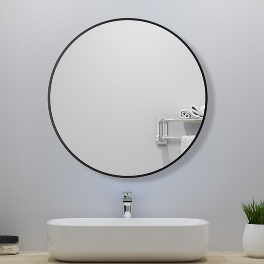 Acezanble - Round Wall Hanging Mirror 50cm with Black Frame for Bathroom, Home decoration, Makeup, Shaving - Black