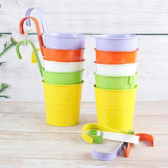 Metal Hanging Flower Pots with Detachable Hook - Indoor Outdoor Colorful Flower Pot without Drain Hole for Garden Balcony Decoration 10PCS Dksfjkl