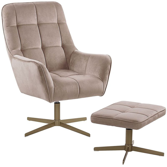 Beliani - Modern Armchair and Footstool Set Beige Velvet Upholstery Gold Metal Legs Molle - Beige
