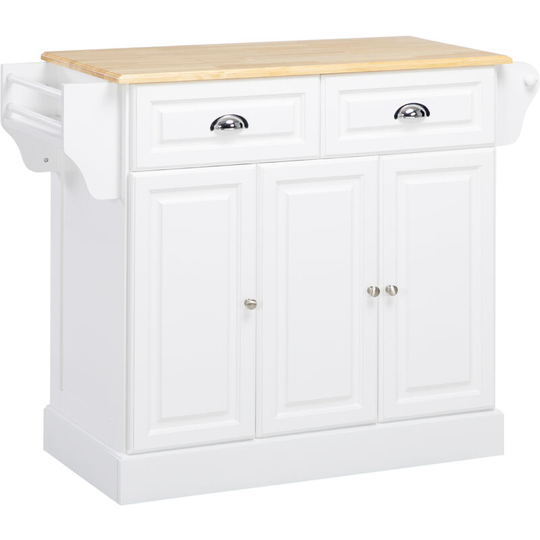Kitchen Island with Adjustable Shelf Storage Drawers and Cabinets White - White - Homcom