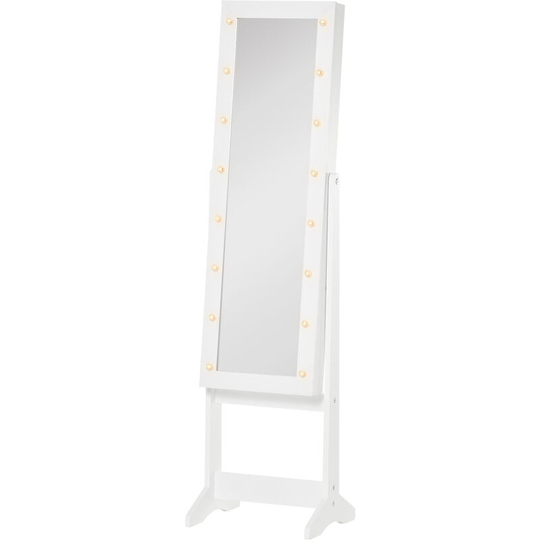 Free Standing led Mirrored Jewelry Cabinet Armoire Floor Organiser - White - Homcom