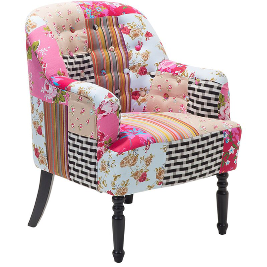 Beliani - Retro Fabric Upholstered Armchair Multicolour Patchwork Tufted Mandal - Multicolour