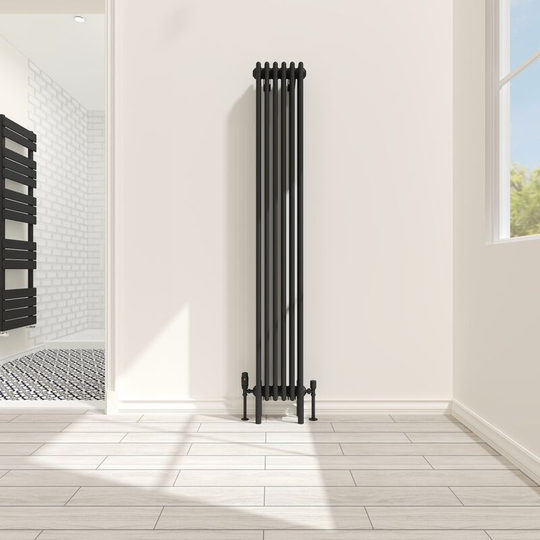 NRG - Traditional 4 Column Radiator Cast Iron Style Heating Rads Vertical Black 1800x290mm