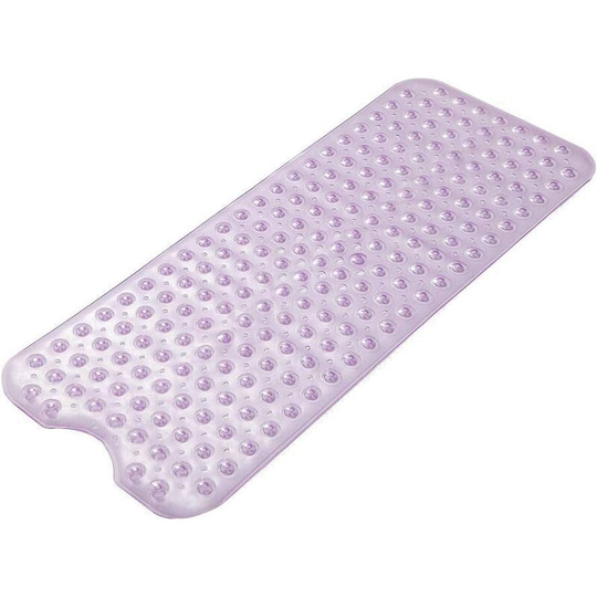 40 x 16In Non-Slip Shower Mats with Suction Cups and Drain Holes, Machine Washable, Clear Purple