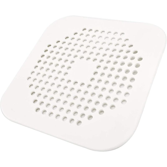 5.7" Square Shower Drain Cover TPR Silicone Flat Plug Filter Shower Drain Protector Flat Filter Plug with Suction Cup (White)