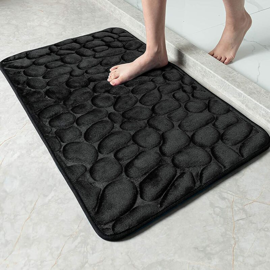 Perlerare - Non-Slip Memory Foam Bath Mat Rug, Absorbent Machine Washable Bathroom Mat, Shower Mat for Bathroom, 50 x 80cm, Black