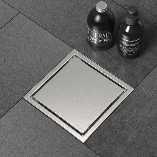 Shower square drainage ditch wiredrawing floor drain, with flange two-way two in one cover embedded grid, removable stainless steel 10 * 10cm thin
