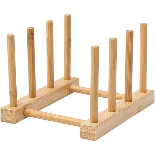 Wooden dish drainer Cutlery drainer and cup holder Dish drainer Foldable dish drainer Plates Bowls Cups Lids Pans Cutting boards Books 3 shelves