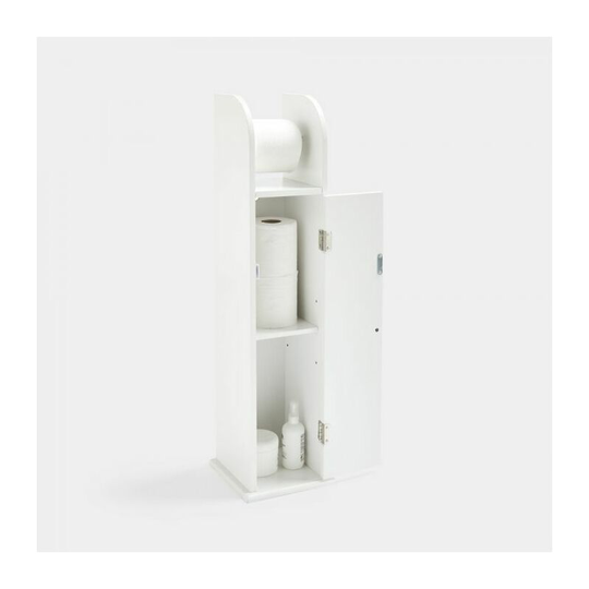 White Toilet Roll Holder Freestanding Cabinet - Wooden Shaker Style Toilet Paper Storage Unit with Shelf - Slimline Bathroom Storage Unit - Vonhaus