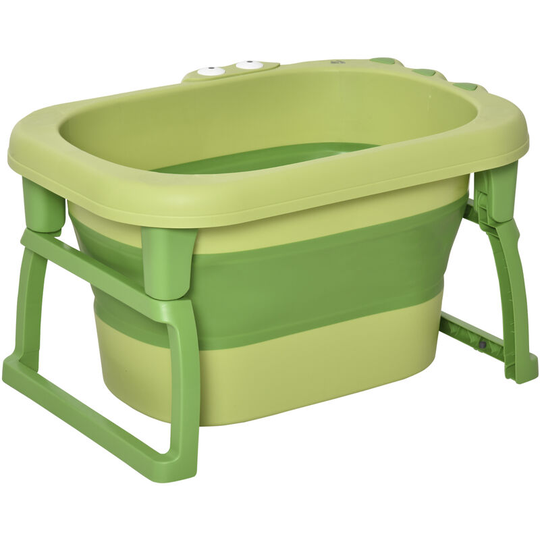 Foldable Baby Bathtub for Newborns Infants Toddlers w/ Stool - Green - Green - Homcom