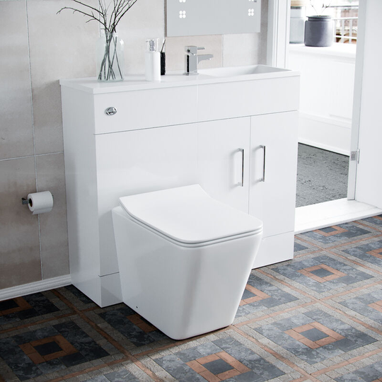 Slimline White Vanity Cabinet Basin and Square BTW Rimless Toilet FP | James