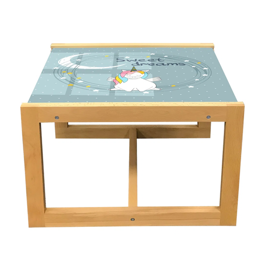 Cartoon Coffee Table, Unicorn Crescent Dreams Pattern Night Themed Nusery, Acrylic Glass Center Table With Wooden Frame For Offices Dorms Blue Grey Mu