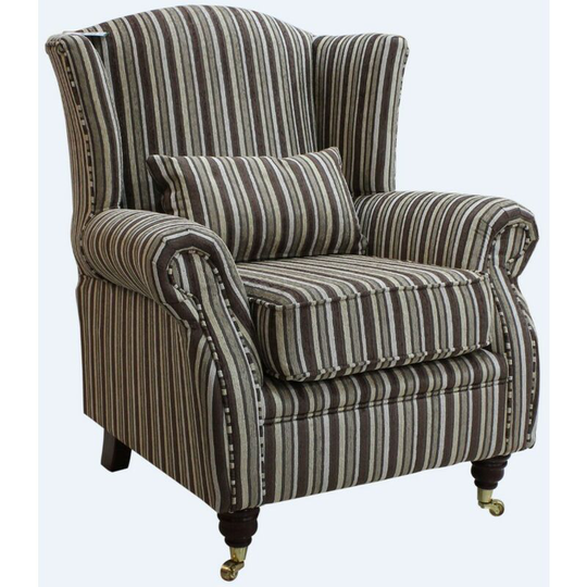 Wing Chair Fireside High Back Armchair Fantasia Cocoa Brown Stripe