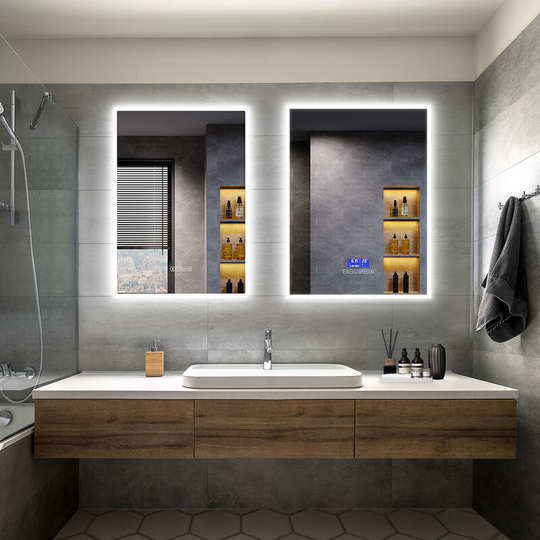 Bathroom led Mirror Modern Wall Mounted Rectangular Bathroom Mirror 700x500mm + 800x600mm Both with Demister Pad Shaver Socket Bluetooth - Elegant