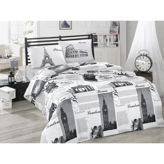 Amaya White/Black/Grey Cotton 145 TC Modern & Contemporary Duvet Cover Set