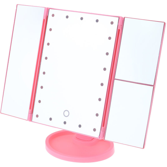 Tri-Fold Touch Screen Makeup Mirror Tabletop Cosmetic Vanity Light up Mirror PInk
