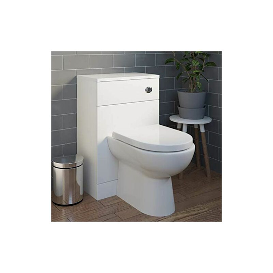 Bathroom BTW Back to Wall Toilet Cloakroom Unit Modern White Gloss D Shaped - White