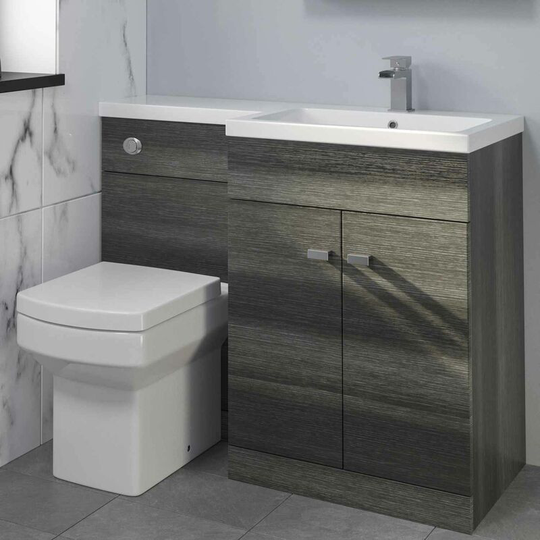 1100mm Bathroom Vanity Unit Basin & Toilet Combined Unit RH Grey - Grey