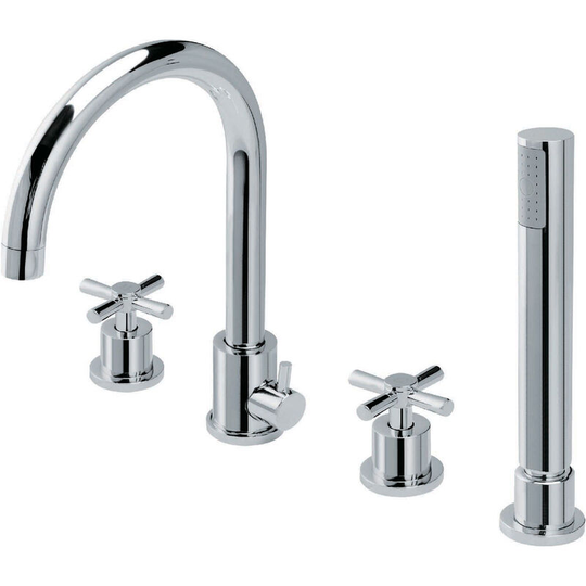 Chrome-plated deck-mounted bath-shower mixer tap - C?falu